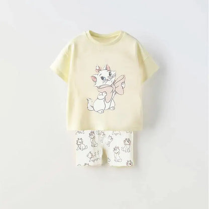 Cartoon Printed Kitten Kids Summer Casual Suit Set Children Boy And Girl T-shirt Shorts 2 Pieces/set Baby Coat Toddler Set