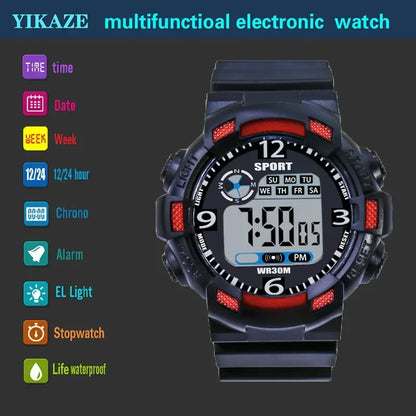 YIKAZE Men's Military Digital Watch Outdoor Men Sports Watch Waterproof Luminous Chronograph Clock Student Electronic Wristwatch