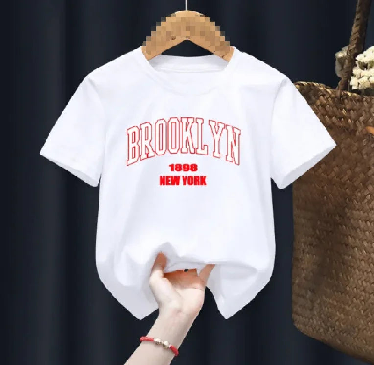 Brooklyn 1898 New York Funny Boy Girl T-shirts  Children Letter Clothes Baby Red Harajuku T-shirts Tops